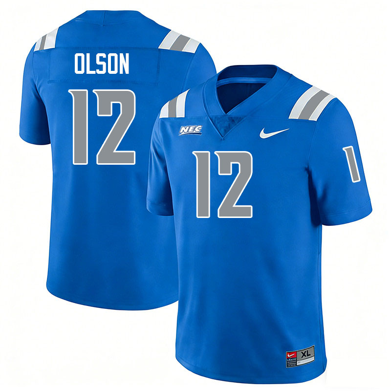 Central Connecticut Blue Devils #12 Brady Olson College Football Jerseys,Uniforms-Blue